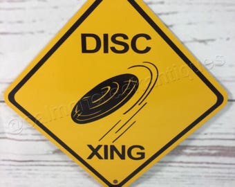 Disc Xing Mini Metal Yellow Caution Crossing Sign 6"x6" or 12"x12" NEW Frisbee disc golf (2 sizes available)