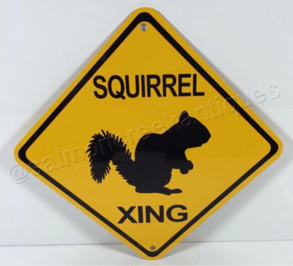 Squirrel Xing Mini Metal Yellow Farm Caution Crossing Sign 6