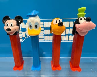 Vintage Set of 4 Disney Mickey Mouse PEZ Dispensers Lot donald duck Pluto Goofy with removable teeth