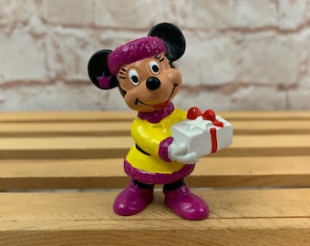 Vintage Minnie Mouse with present Disney Miniature PVC Mini Figure Toy by Bully West Germany Hand-painted