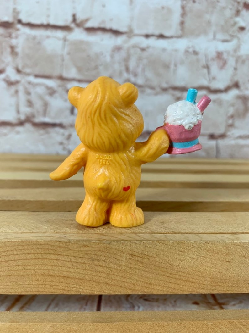 Vintage 1984 Care Bear Friend Bear with milkshake Mini PVC Miniature Figure Toy