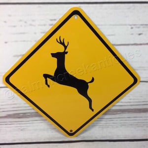 Mini señal de cruce de metal amarilla Deer Xing, 15 x 15 cm o 30 x 30 cm (2 tamaños disponibles)