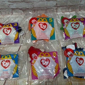 Vintage 1997 Mixed lot of 6 McDonalds TY Teenie Beanie Babies Plush Stuffed Animals #3,5,6,7,8,10 - New in bags (lotA)