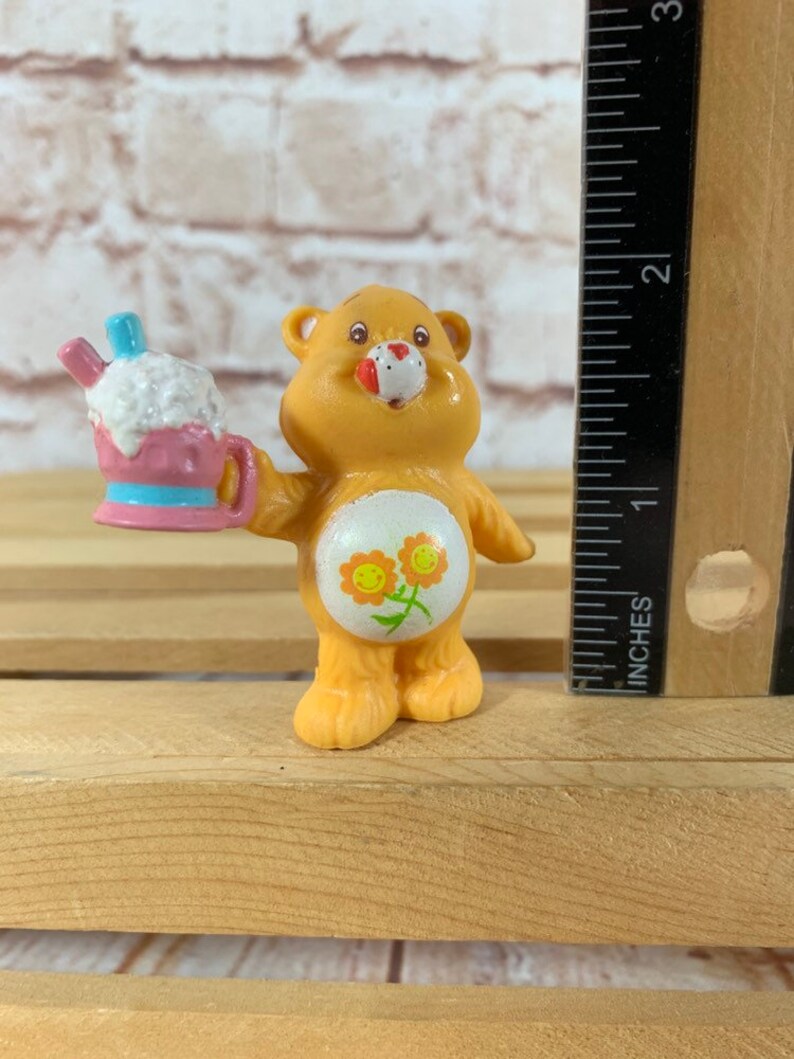 Vintage 1984 Care Bear Friend Bear with milkshake Mini PVC Miniature Figure Toy