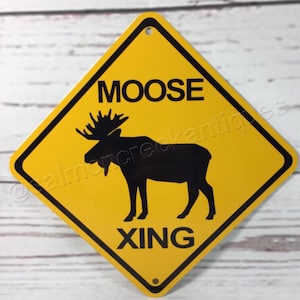 Señal de cruce de precaución en metal amarillo en miniatura Moose Xing de 6" x 6" o 12" x 12" NUEVA (2 tamaños disponibles)