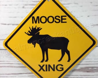 Moose Xing Mini Metal Yellow Caution Crossing Sign 6"x6" or 12"x12" NEW (2 sizes available)