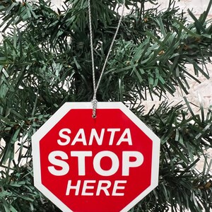 Santa Stop Here Mini Metal Sign Christmas Tree Ornament 3”