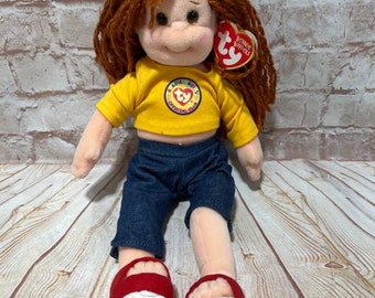 Vintage TY Beanie Boppers Girl Cuddly Crystal in TY outfit Plush Stuffed Animal the Original Beanie Babies 12” tall