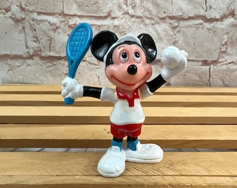 Vintage Disney Mickey Mouse Tennis Player sports Mini PVC Miniature 2” Action Figure Toy Figurine Hong Kong