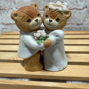 Vintage 1980 Lucy & Me Wedding Bear Cake Topper - Enesco Ceramic Figure