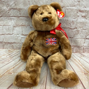 Vintage 1999 TY Britannia the British Teddy Bear Plush Stuffed Animal the Original Beanie Babies Buddies Buddy Large 14&quot; tall