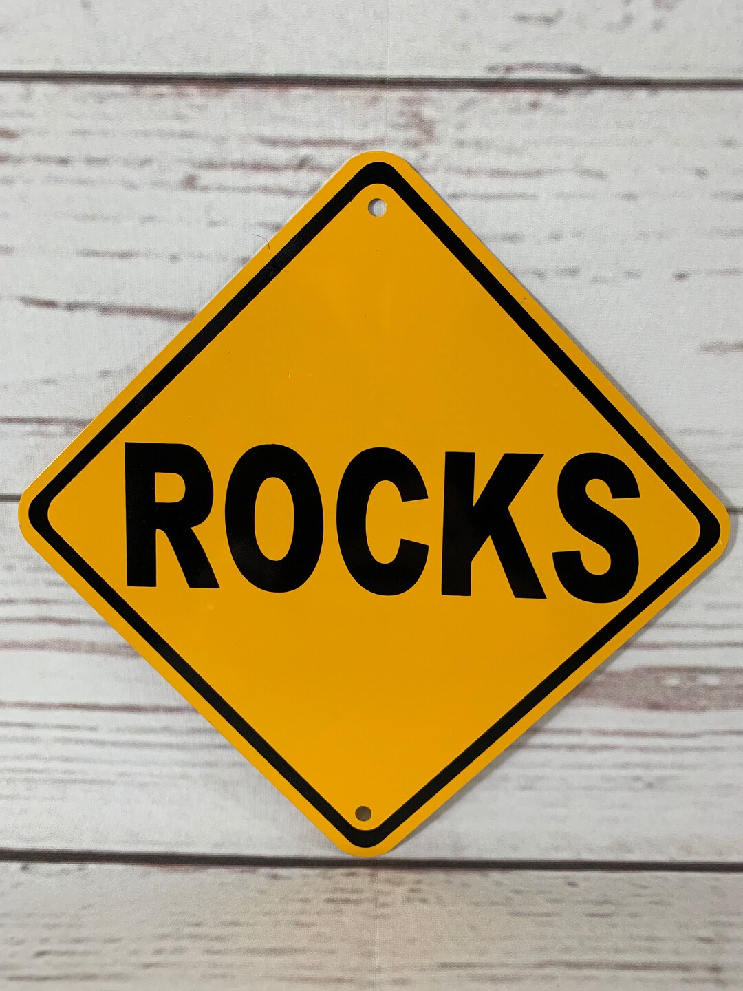 Caution Rocks Metal Sign: Yellow Road Sign, 6