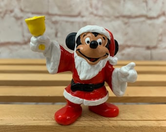 Vintage Mickey Mouse kerstman Disney miniatuur PVC minifiguur speelgoed van Bully West-Duitsland, met de hand beschilderd - Zeldzaam