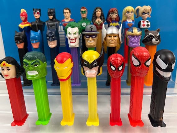 Huge Lot of 24 Marvel & DC Superheroes PEZ Dispensers Batman Spiderman  Wonder Women Hulk Iron Man Pez 