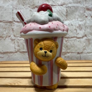 Vintage Lucy & Me Ceramic Bear Figurine: Cherry Milkshake Costume