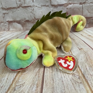 Vintage 1997 TY Rainbow the Chameleon with tongue Plush Stuffed Animal the Original Beanie Babies 8&quot;