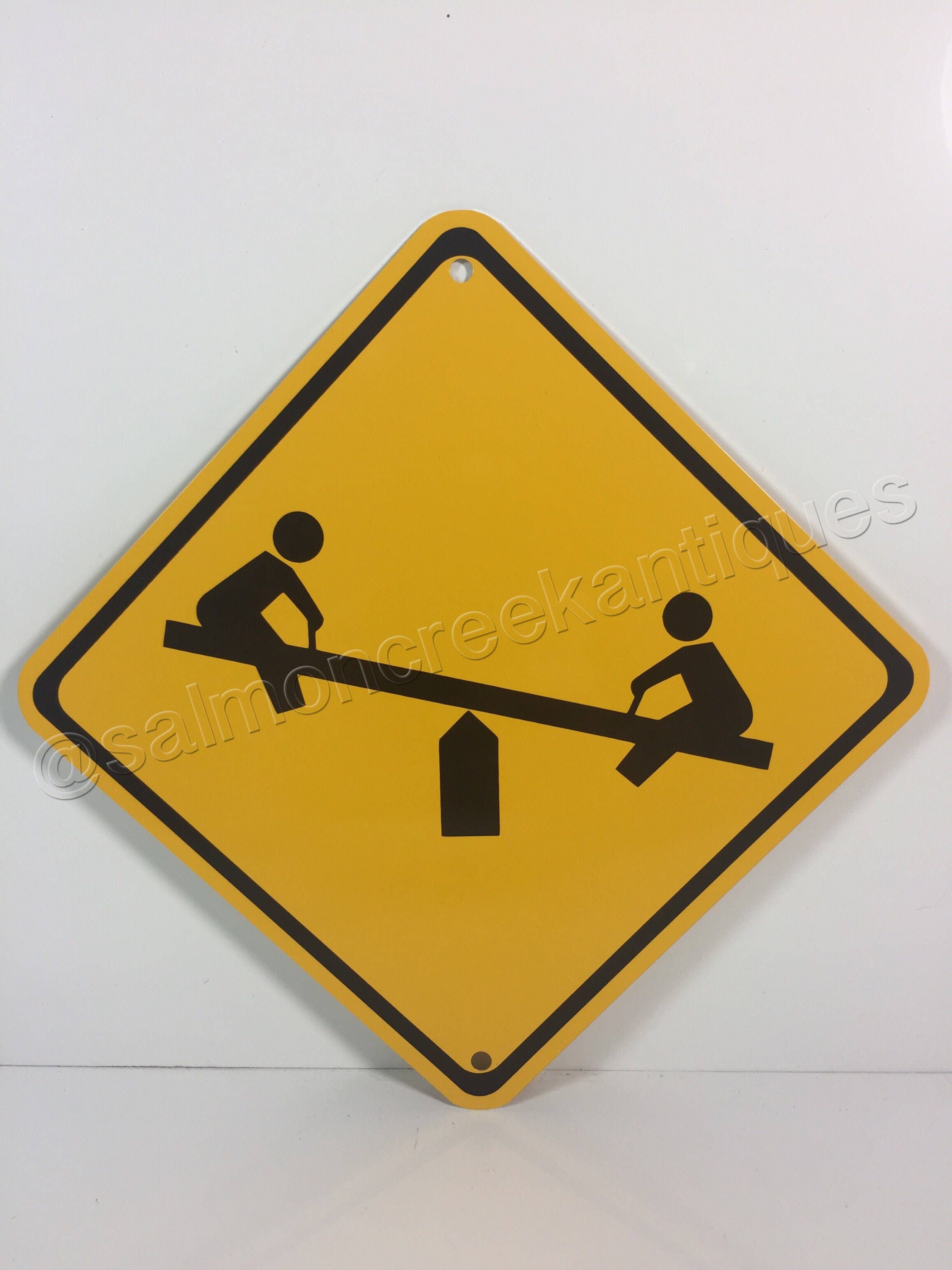 Caution Playground Metal Sign: Children at Play, Yellow Crossing