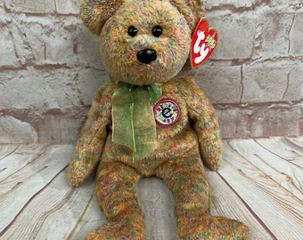 Vintage 2000 TY Speckles the rainbow speckle e Bear Plush Stuffed Animal Beanie Babies 8” Internet Exclusive bear