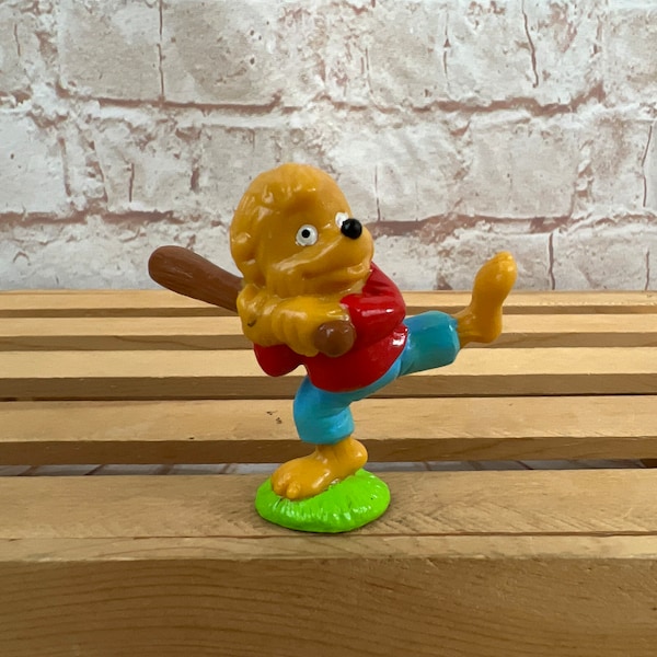 Vintage 1980’s Berenstain Bears Brother Bear playing baseball Mini PVC Miniature Action Figure Toy by Applause Rare!