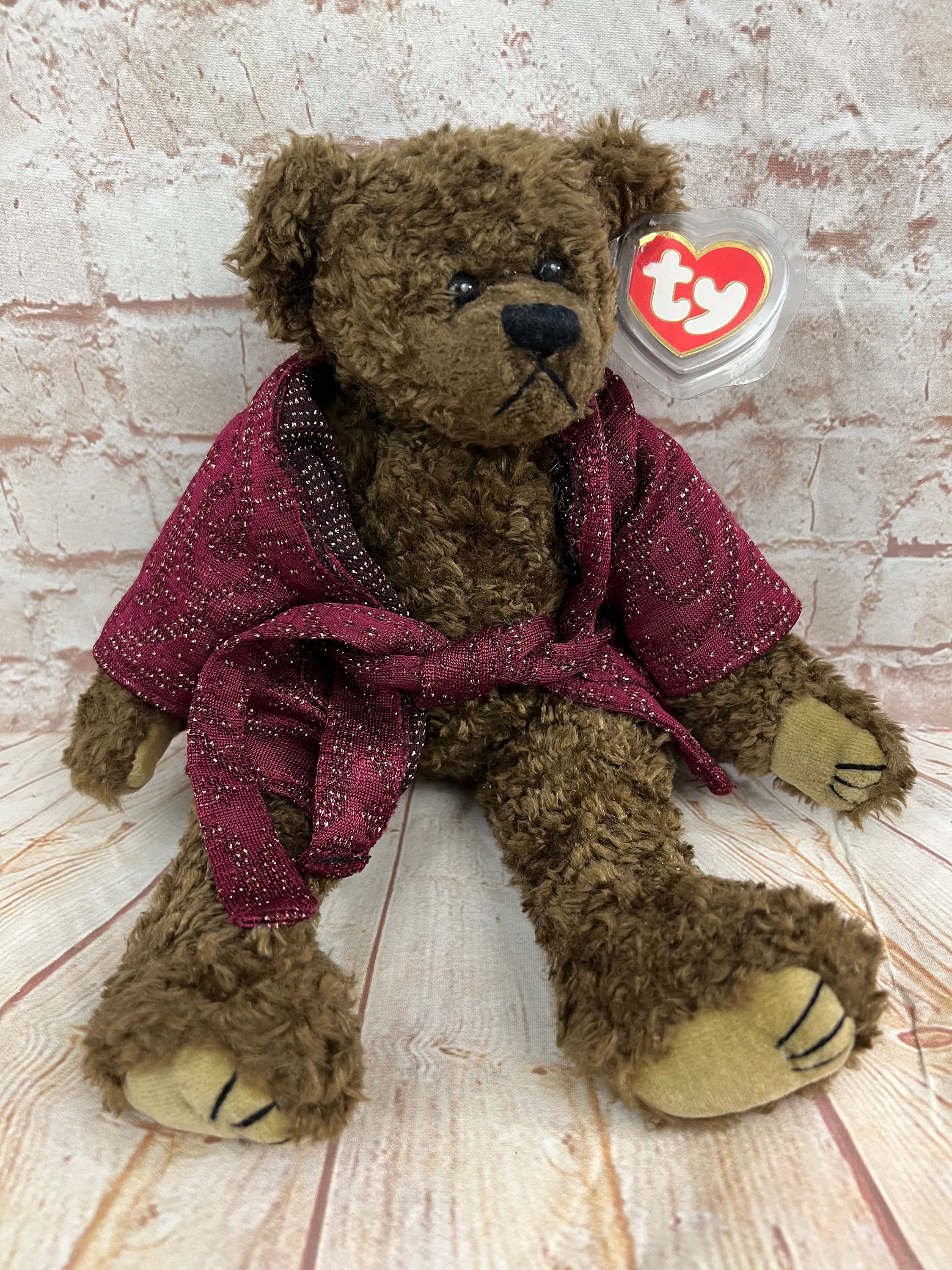 Vintage 1993 TY Attic Treasures Tyrone the Brown Teddy Bear in Sparkly Robe Plush Stuffed Animal Original Beanie Baby Jointed Large 12 Tall Etsy UK