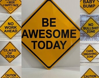 Custom Your Text Here Mini Metal Yellow Caution Crossing Sign 6&quot;x6&quot; or 12&quot;x12&quot; Personalized Made to order (2 sizes available)