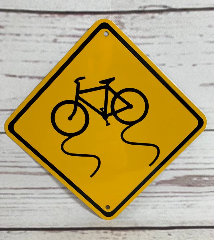 Bicycle Bike Slippery Path Road Mini Metal Yellow Caution - Etsy UK
