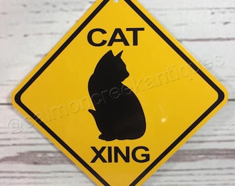 House Cat Xing Mini Metal Yellow Farm Caution Crossing Sign 6&quot;x6&quot; or 12&quot;x12&quot; NEW (2 sizes available)