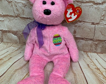 Vintage TY Eggs The Pink Easter Bear Plush Stuffed Animal Beanie Babies 8”