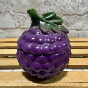 Vintage Gerold Porzellan Bavaria Purple Grape / Blackberry Jam Jar with Lid | Mid-Century West German Porcelain Condiment Pot | Model 5077/2