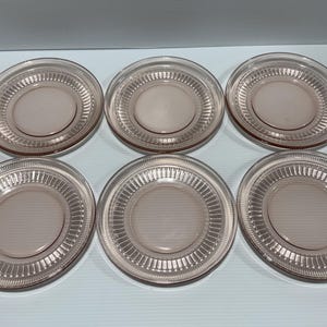 Vintage Set of 6 Anchor Hocking Annapolis Rosewater Pink Depression Glass Salad Lunch Plates 8” (pressed glass)