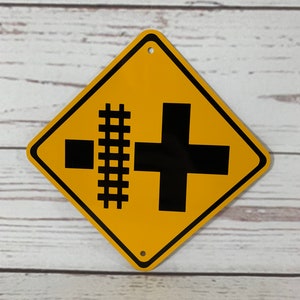 RAILROAD Train Track Xing Mini Metal Yellow Caution Crossing Sign 6&quot;x6&quot; or 12&quot;x12&quot; NEW (2 sizes available)
