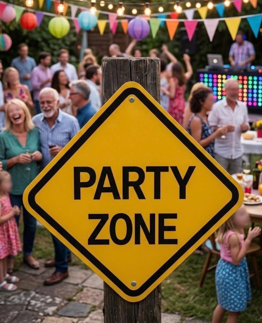 Party Zone Metal Sign: Yellow Caution Sign, Indoor/outdoor Decor - Etsy ...
