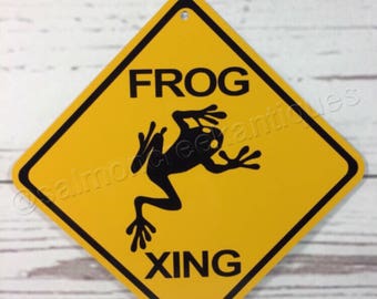 Frog Xing Mini Metal Yellow Farm Caution Crossing Sign 6"x6" or 12"x12" NEW (2 sizes available)