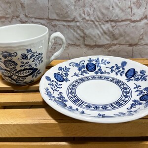 Vintage Enoch Wedgwood Blue Heritage Teacup and Saucer Set | Blue and White Onion Pattern Ironstone | Made in England Tunstall Ltd