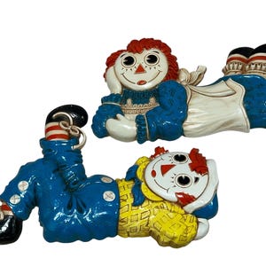 Vintage 1977 Raggedy Ann & Andy 3D Plastic Wall Plaques - Set of 2