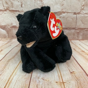 Vintage 2000 TY Cinders The Black Bear Plush Stuffed Animal Beanie Babies 6”