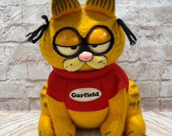 Vintage 1981 Grumpy Garfield the Cat Pull String Sprechende Plüschtierkatze von Mattel