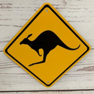 Señal de cruce de Australia con precaución del zoológico amarillo de metal KANGAROO Xing, 15 x 15 cm o 30 x 30 cm (2 tamaños disponibles).