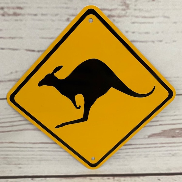 KANGAROO Xing Metal Yellow Zoo Caution Australia Crossing Sign 6"x 6" ou 12"x12" NOUVEAU (2 tailles disponibles)