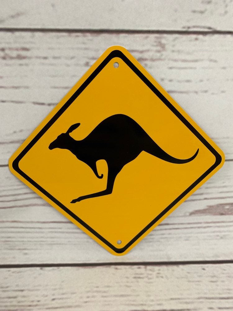 KANGAROO Xing Metal Yellow Zoo Caution Australia Crossing Sign 6"x 6" or 12"x12" NEW (2 sizes available)