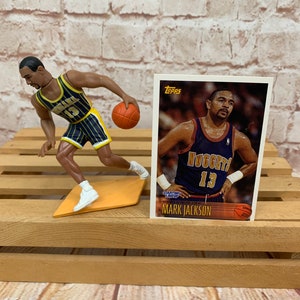 Boneco de ação vintage Mark Jackson e cartão colecionável: Indiana Pacers SLU 1997