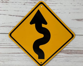 Caution LEFT CURVES Ahead Mini Metal Yellow Road Sign 6"x6" or 12"x12" NEW (2 sizes available)