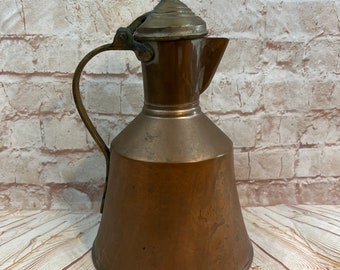 Antique Bursa Turkish Copper and Brass Handled Pitcher Jug / French Ewer with lid