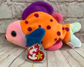 Vintage 1999 TY Lips the Colorful Fish Plush Stuffed Animal the