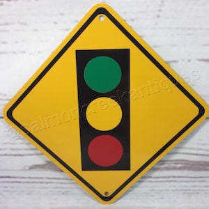 Traffic Light Mini Metal Yellow Caution Road Street Sign 6&quot;x6&quot; or 12&quot;x12&quot; NEW (2 sizes available)