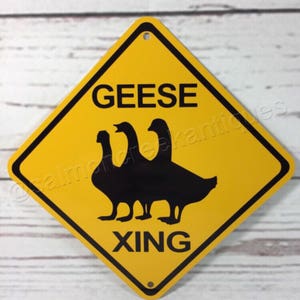 Mini letrero metálico amarillo "Geese Xing" para granja, "Precaución: cruce de gansos", 15 x 15 cm o 30 x 30 cm (2 tamaños disponibles)
