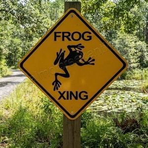 Frog Xing Sign: Yellow Metal Farm Caution Sign