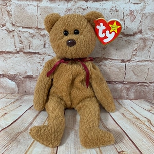 Vintage 1996 TY Curly der Teddy Bär Plüsch Stofftier die Original Beanie Babies 8&quot;