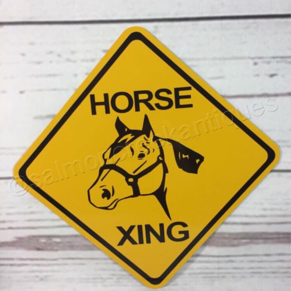 Horse Xing Mini Metal Farm Yellow Caution Crossing Sign 6"x6" or 12"x12" NEW (2 sizes available)