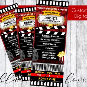 Movie Ticket Birthday Party Invitation Printable Customized